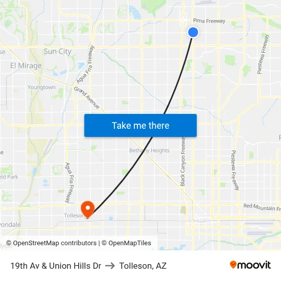 19th Av & Union Hills Dr to Tolleson, AZ map