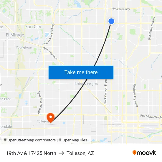 19th Av & 17425 North to Tolleson, AZ map