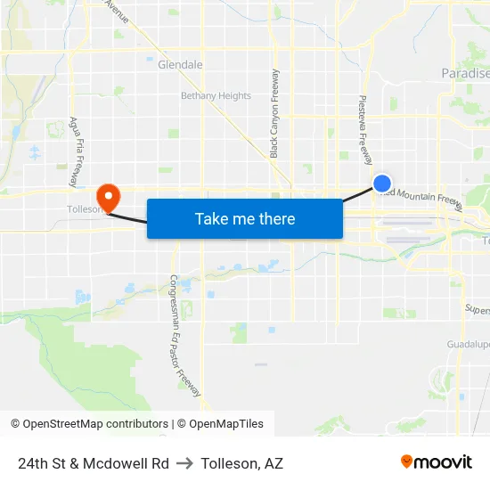 24th St & Mcdowell Rd to Tolleson, AZ map