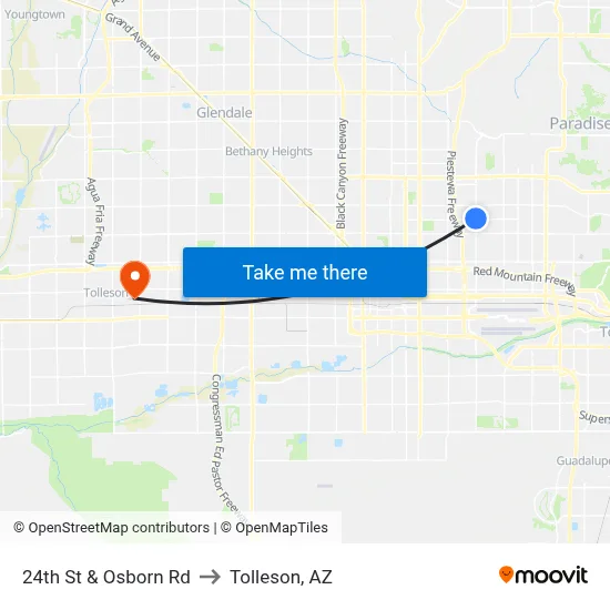 24th St & Osborn Rd to Tolleson, AZ map