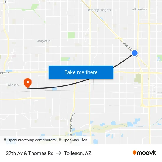 27th Av & Thomas Rd to Tolleson, AZ map