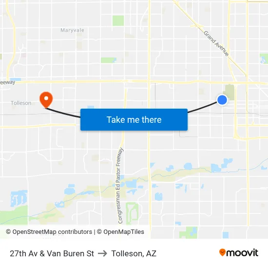 27th Av & Van Buren St to Tolleson, AZ map