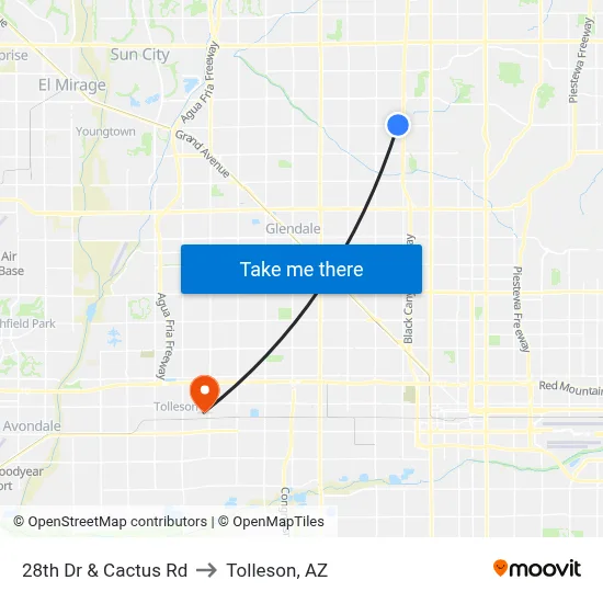 28th Dr & Cactus Rd to Tolleson, AZ map
