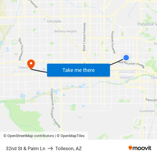 32nd St & Palm Ln to Tolleson, AZ map