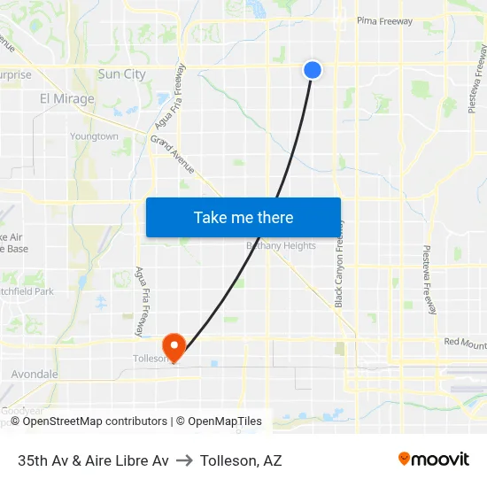 35th Av & Aire Libre Av to Tolleson, AZ map
