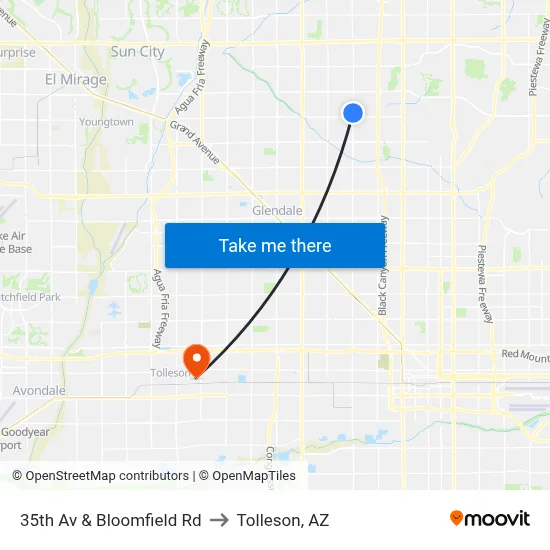 35th Av & Bloomfield Rd to Tolleson, AZ map