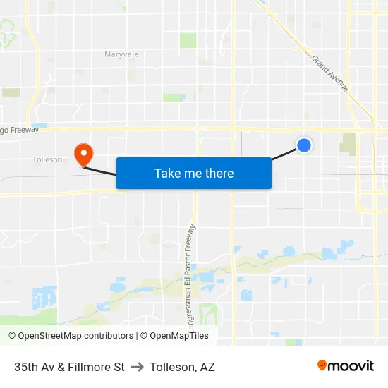 35th Av & Fillmore St to Tolleson, AZ map