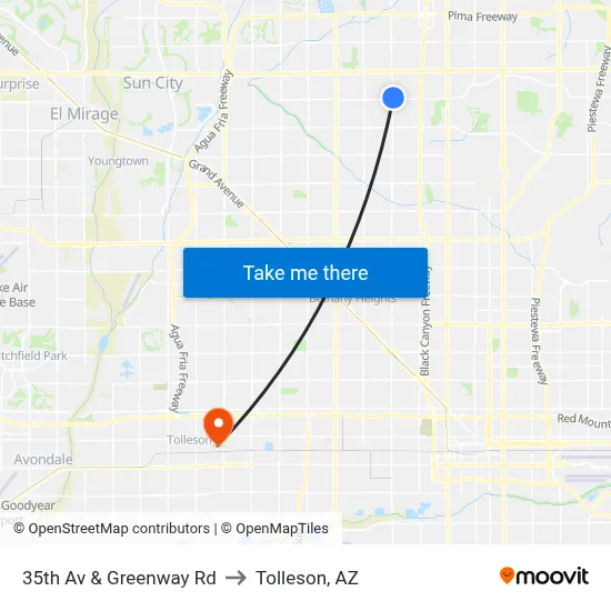 35th Av & Greenway Rd to Tolleson, AZ map