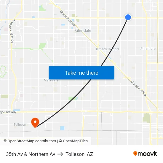 35th Av & Northern Av to Tolleson, AZ map