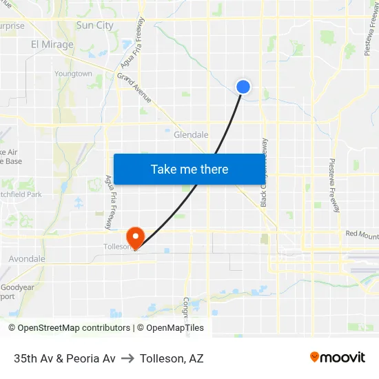 35th Av & Peoria Av to Tolleson, AZ map