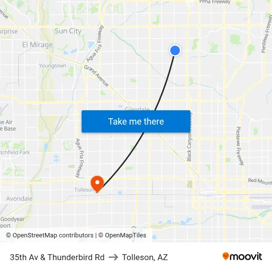 35th Av & Thunderbird Rd to Tolleson, AZ map