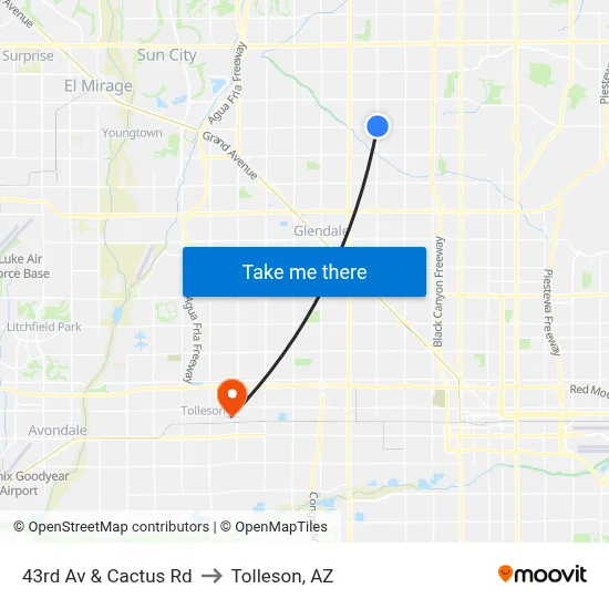 43rd Av & Cactus Rd to Tolleson, AZ map