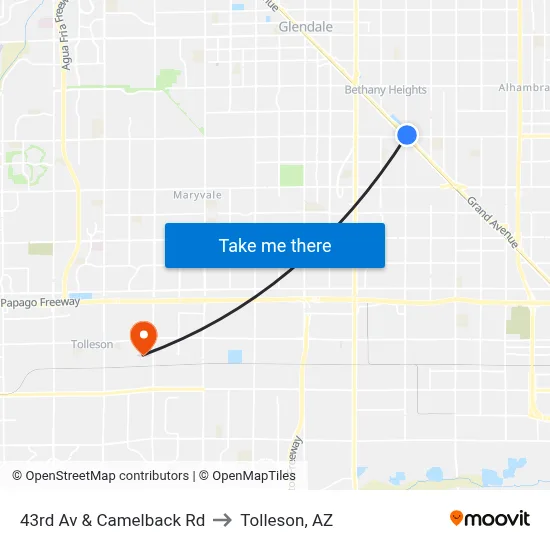 43rd Av & Camelback Rd to Tolleson, AZ map