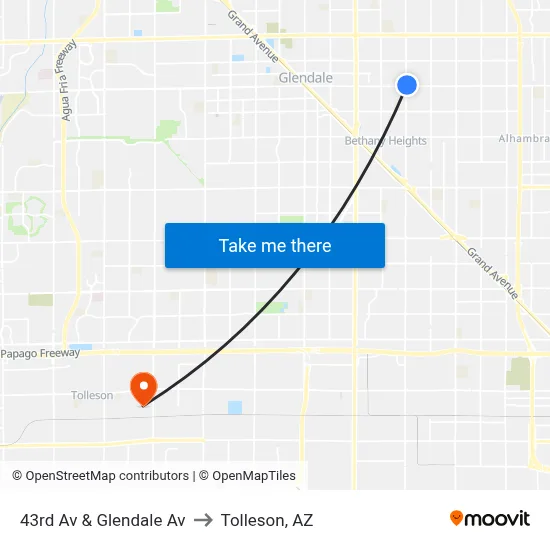 43rd Av & Glendale Av to Tolleson, AZ map