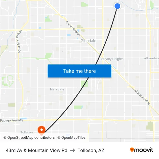 43rd Av & Mountain View Rd to Tolleson, AZ map