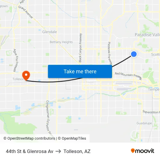 44th St & Glenrosa Av to Tolleson, AZ map