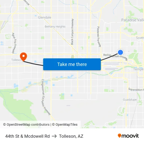 44th St & Mcdowell Rd to Tolleson, AZ map