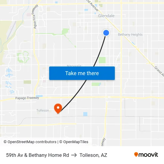 59th Av & Bethany Home Rd to Tolleson, AZ map