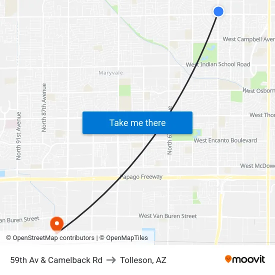 59th Av & Camelback Rd to Tolleson, AZ map