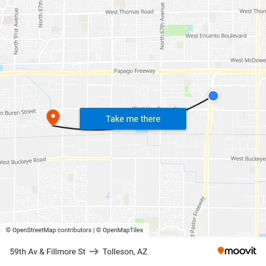 59th Av & Fillmore St to Tolleson, AZ map