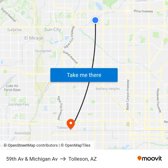 59th Av & Michigan Av to Tolleson, AZ map