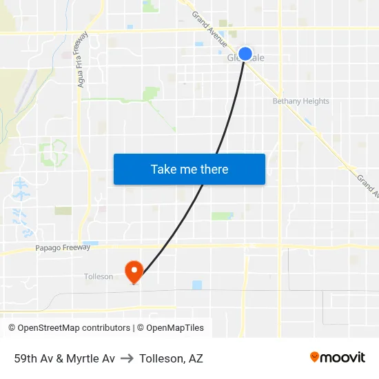 59th Av & Myrtle Av to Tolleson, AZ map