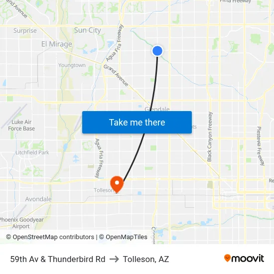 59th Av & Thunderbird Rd to Tolleson, AZ map