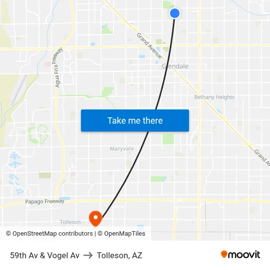 59th Av & Vogel Av to Tolleson, AZ map