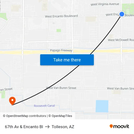 67th Av & Encanto Bl to Tolleson, AZ map