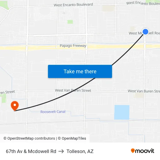 67th Av & Mcdowell Rd to Tolleson, AZ map