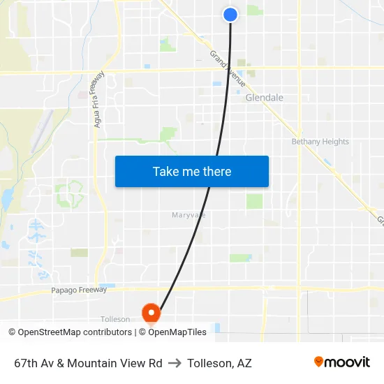 67th Av & Mountain View Rd to Tolleson, AZ map