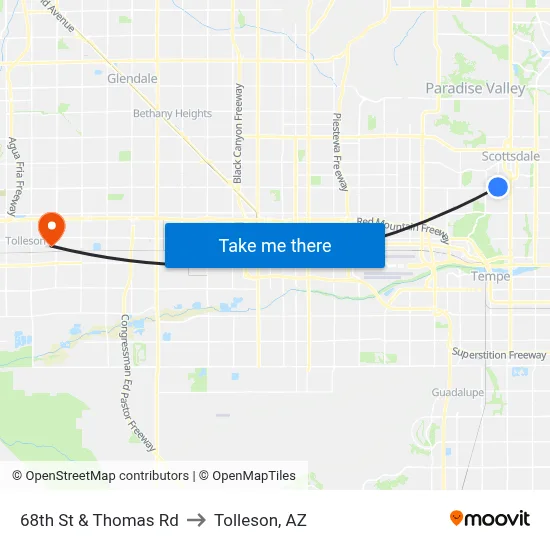 68th St & Thomas Rd to Tolleson, AZ map