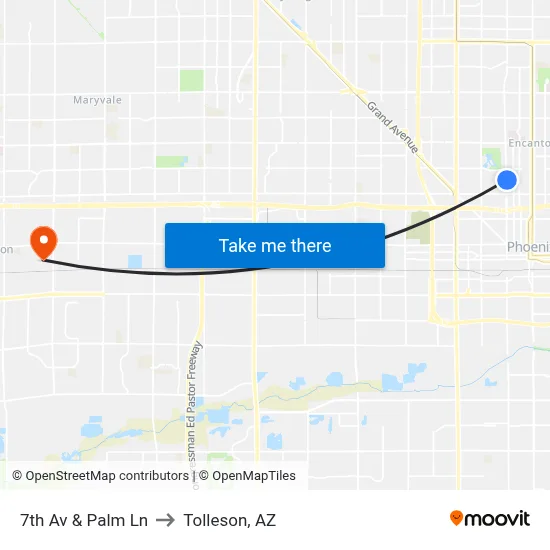 7th Av & Palm Ln to Tolleson, AZ map