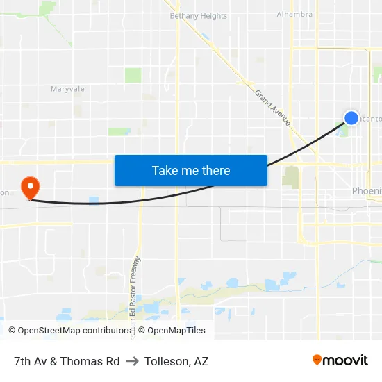 7th Av & Thomas Rd to Tolleson, AZ map