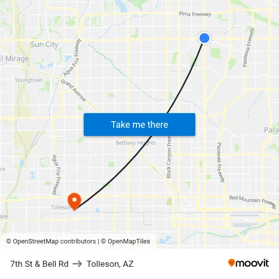 7th St & Bell Rd to Tolleson, AZ map