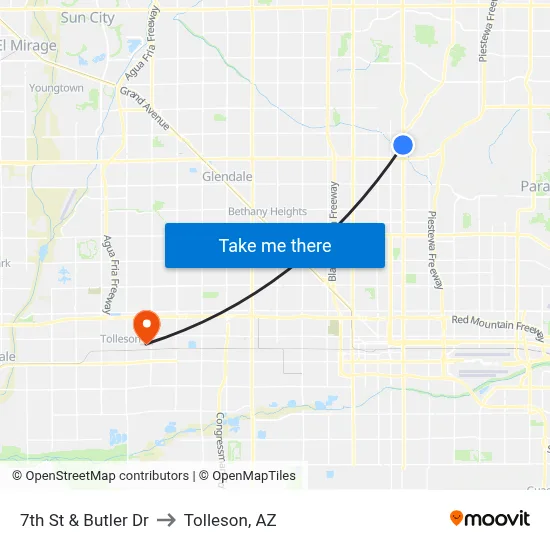 7th St & Butler Dr to Tolleson, AZ map