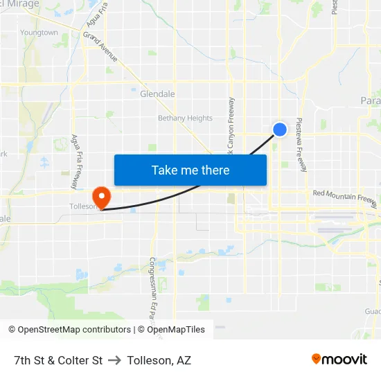 7th St & Colter St to Tolleson, AZ map