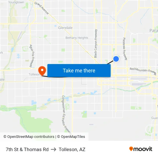 7th St & Thomas Rd to Tolleson, AZ map