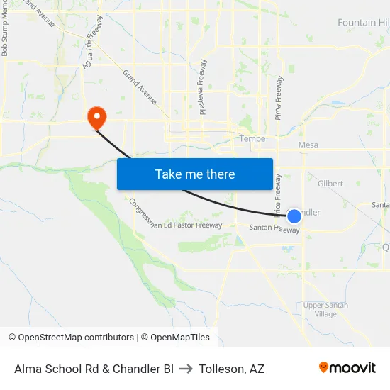 Alma School Rd & Chandler Bl to Tolleson, AZ map
