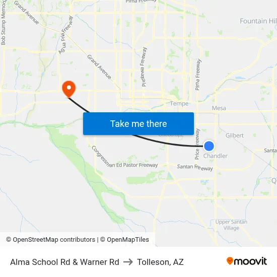 Alma School Rd & Warner Rd to Tolleson, AZ map
