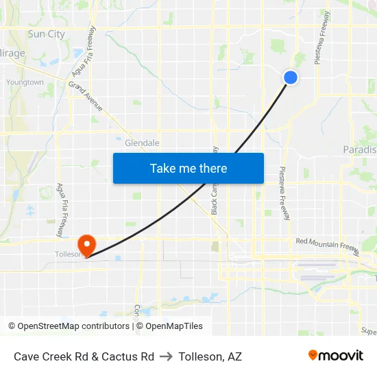 Cave Creek Rd & Cactus Rd to Tolleson, AZ map