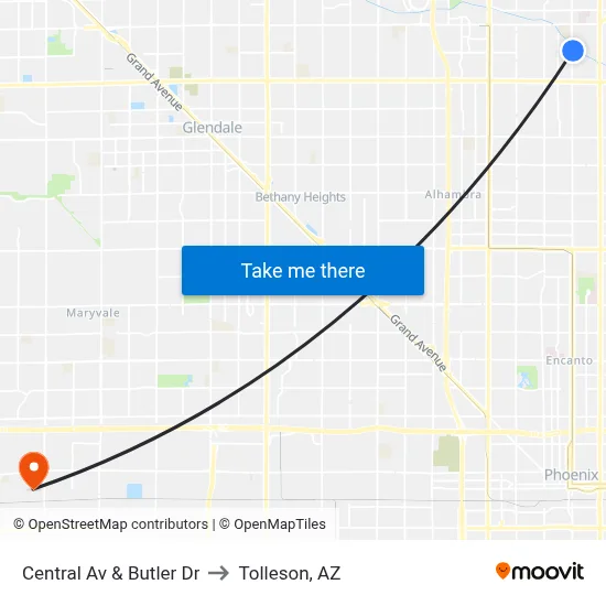 Central Av & Butler Dr to Tolleson, AZ map