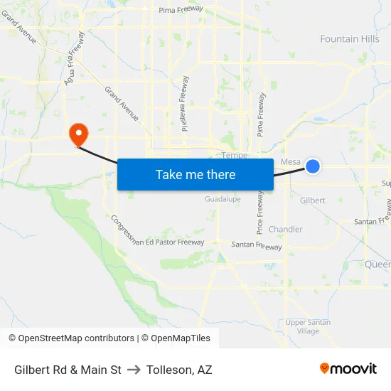 Gilbert Rd & Main St to Tolleson, AZ map