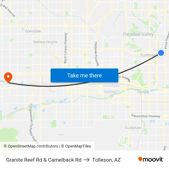 Granite Reef Rd & Camelback Rd to Tolleson, AZ map
