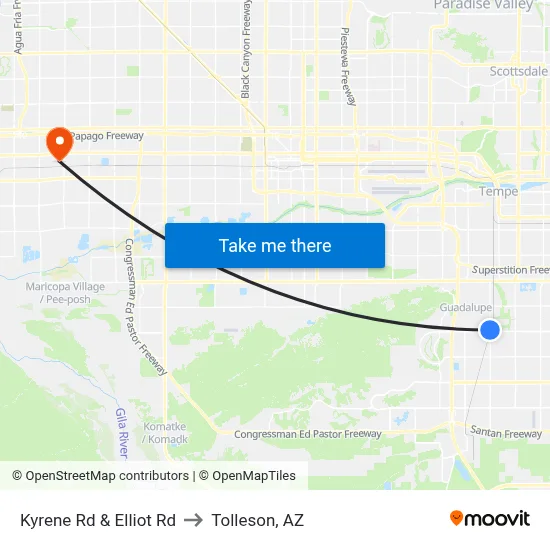 Kyrene Rd & Elliot Rd to Tolleson, AZ map