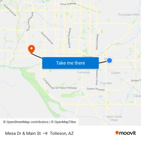 Mesa Dr & Main St to Tolleson, AZ map