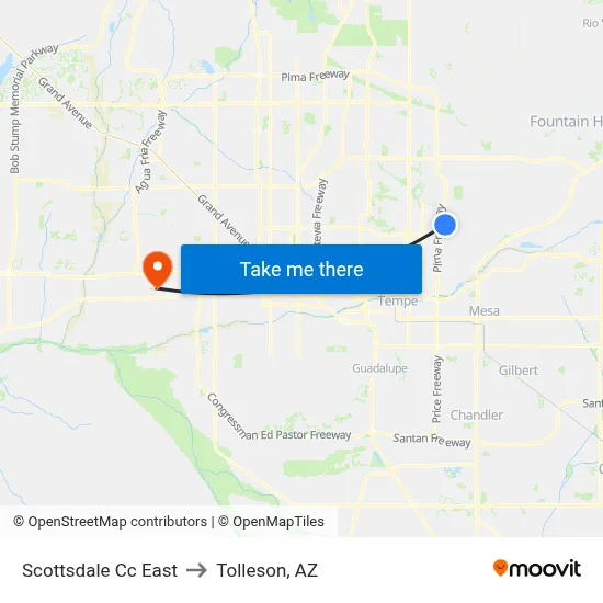 Scottsdale Cc East to Tolleson, AZ map