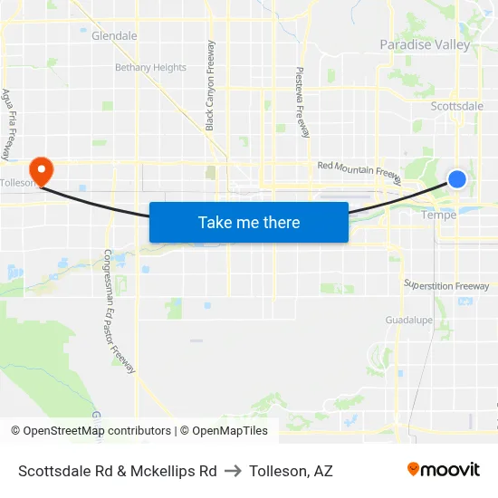 Scottsdale Rd & Mckellips Rd to Tolleson, AZ map