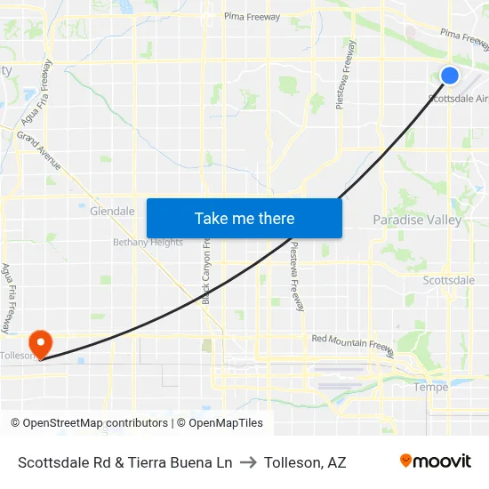 Scottsdale Rd & Tierra Buena Ln to Tolleson, AZ map