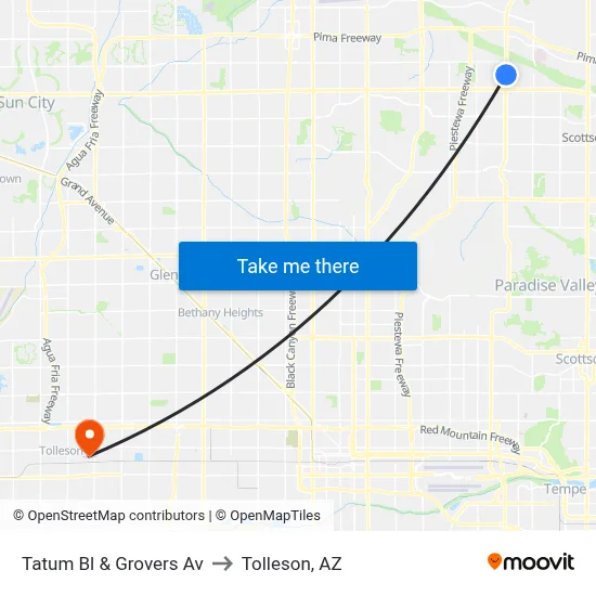 Tatum Bl & Grovers Av to Tolleson, AZ map